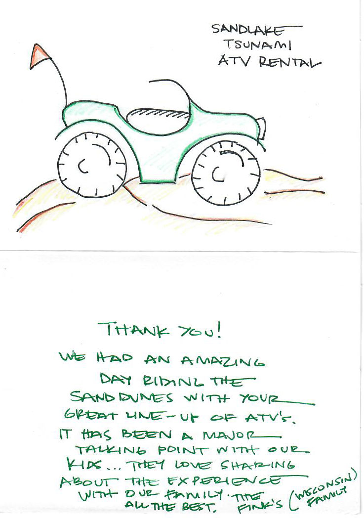 A nice handmade thankyou card sent to us by the Fink Family