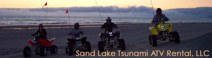 "We posed with this beautifully slow thick fog that blanketed the sunset at the end of our riding day - a nice back drop." The fog bank rolls south over Cape Lookout, mystifying the Pacific Ocean sunset, just off the beach at Sand Lake Dunes on the Oregon Coast.